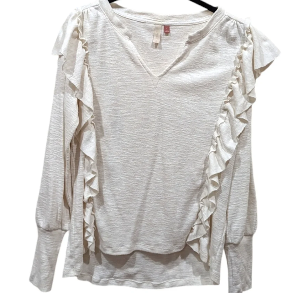 Anthropologie Pilcro Cozy Popover Ruffled V-Neck Blouson Sleeve Top (S) - Picture 2 of 9